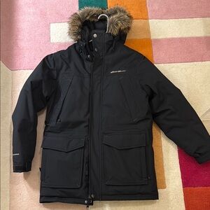 Eddie Bauer Waterproof Black Parka with Fur Hood